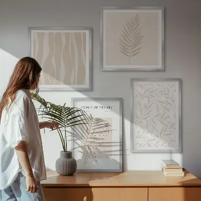 Set de 4 cuadros decorativos con motivos vegetales minimalistas para salón