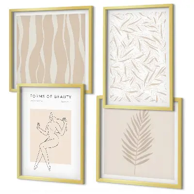 Set de 4 cuadros decorativos con motivos vegetales minimalistas para salón