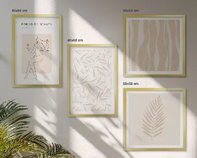 Set de 4 cuadros decorativos con motivos vegetales minimalistas para salón