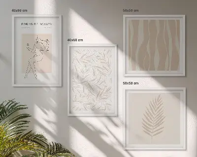 Set de 4 cuadros decorativos con motivos vegetales minimalistas para salón