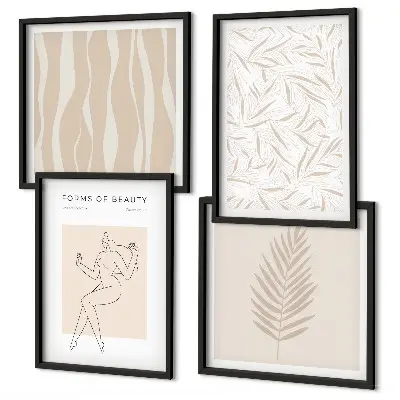 Set de 4 cuadros decorativos con motivos vegetales minimalistas para salón