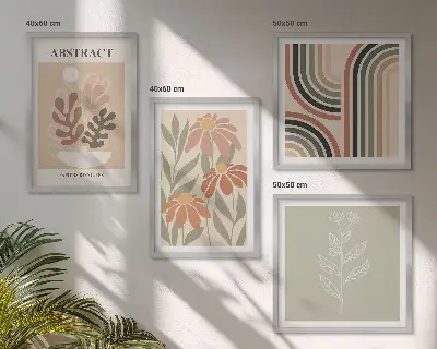 Galería de pared de plantas abstractas en tonos pastel
