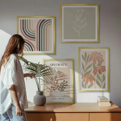 Galería de pared de plantas abstractas en tonos pastel