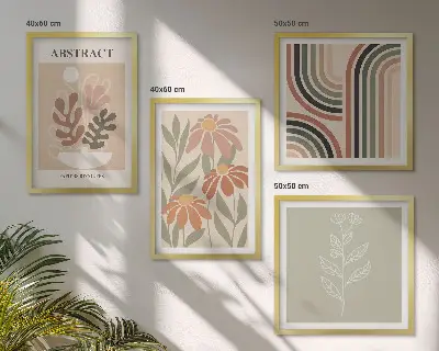 Galería de pared de plantas abstractas en tonos pastel
