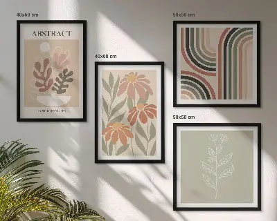 Galería de pared de plantas abstractas en tonos pastel