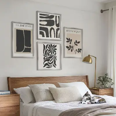 Set de cuadros modernos para salón con patrones abstractos de plantas