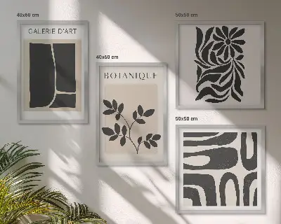 Set de cuadros modernos para salón con patrones abstractos de plantas