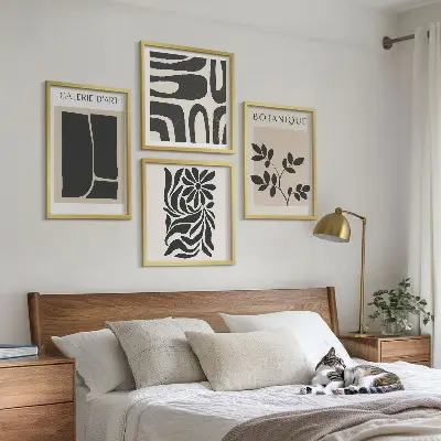 Set de cuadros modernos para salón con patrones abstractos de plantas