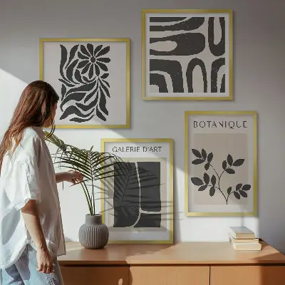 Set de cuadros modernos para salón con patrones abstractos de plantas