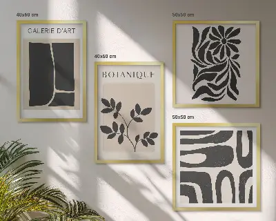 Set de cuadros modernos para salón con patrones abstractos de plantas