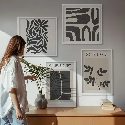 Set de cuadros modernos para salón con patrones abstractos de plantas