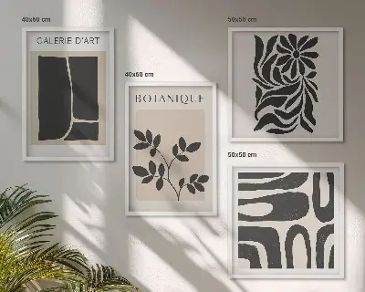 Set de cuadros modernos para salón con patrones abstractos de plantas