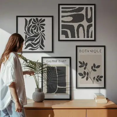 Set de cuadros modernos para salón con patrones abstractos de plantas