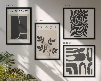 Set de cuadros modernos para salón con patrones abstractos de plantas