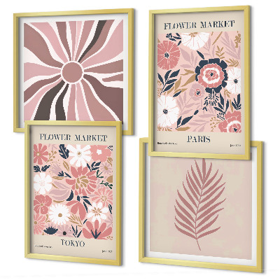 Set de 4 cuadros para salón Patrones florales, hojas, geometría