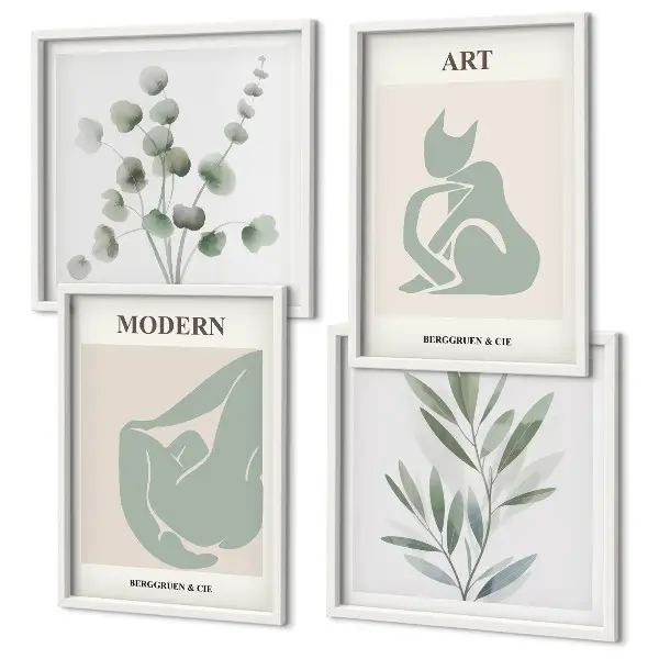 Set de cuadros modernos para salón motivos vegetales en verde delicado