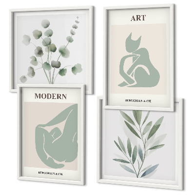 Set de cuadros modernos para salón Motivos vegetales, verde delicado