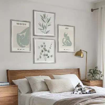Set de cuadros modernos para salón motivos vegetales en verde delicado
