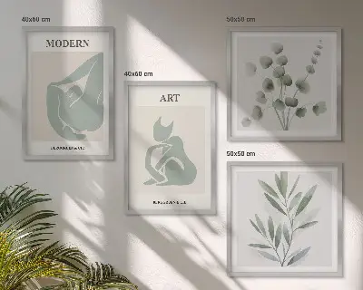 Set de cuadros modernos para salón motivos vegetales en verde delicado