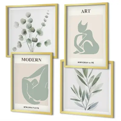 Set de cuadros modernos para salón motivos vegetales en verde delicado