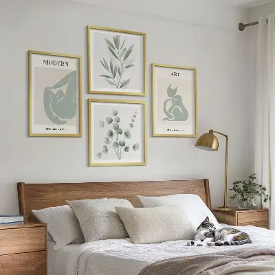 Set de cuadros modernos para salón motivos vegetales en verde delicado