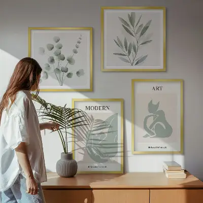 Set de cuadros modernos para salón motivos vegetales en verde delicado