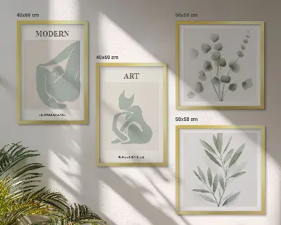 Set de cuadros modernos para salón motivos vegetales en verde delicado