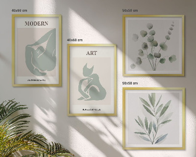 Set de cuadros modernos para salón Motivos vegetales, verde delicado