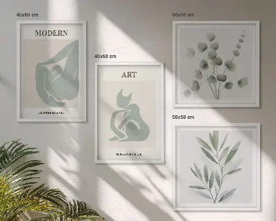 Set de cuadros modernos para salón motivos vegetales en verde delicado