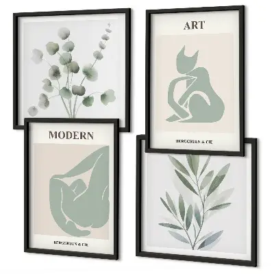 Set de cuadros modernos para salón motivos vegetales en verde delicado