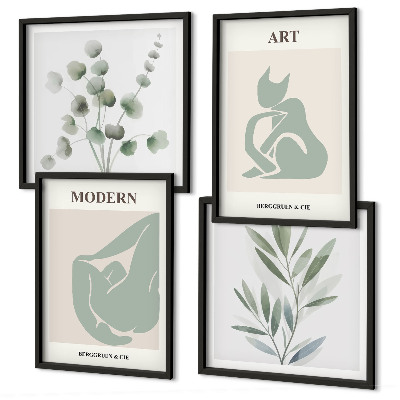 Set de cuadros modernos para salón Motivos vegetales, verde delicado