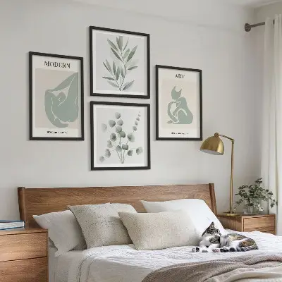 Set de cuadros modernos para salón motivos vegetales en verde delicado