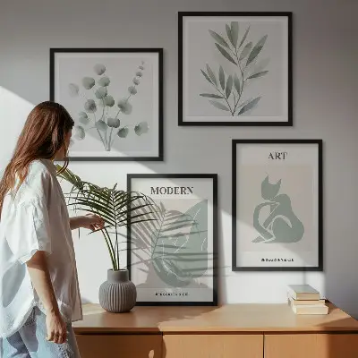 Set de cuadros modernos para salón motivos vegetales en verde delicado