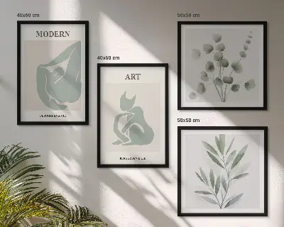 Set de cuadros modernos para salón motivos vegetales en verde delicado