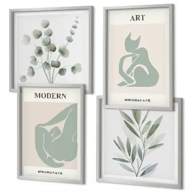 Set de cuadros modernos para salón motivos vegetales en verde delicado