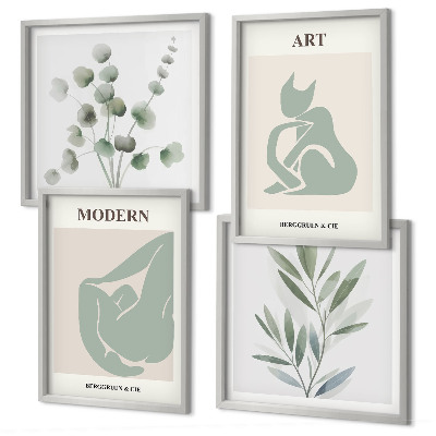 Set de cuadros modernos para salón Motivos vegetales, verde delicado