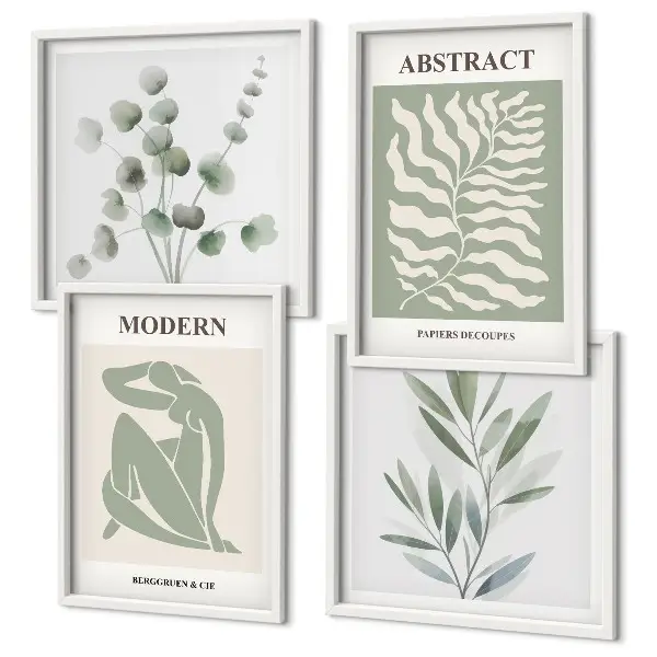 Set de 4 cuadros de plantas bohemias estilo Matisse decoración para salón
