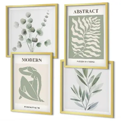 Set de 4 cuadros de plantas bohemias estilo Matisse decoración para salón