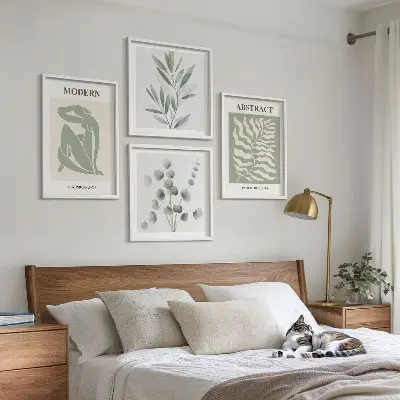 Set de 4 cuadros de plantas bohemias estilo Matisse decoración para salón
