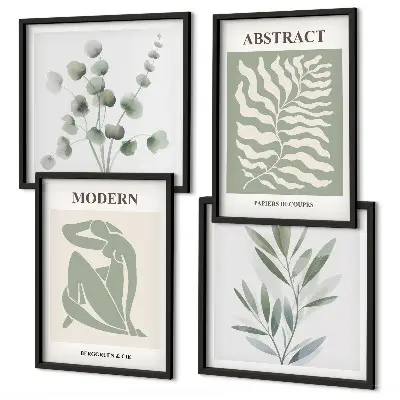 Set de 4 cuadros de plantas bohemias estilo Matisse decoración para salón