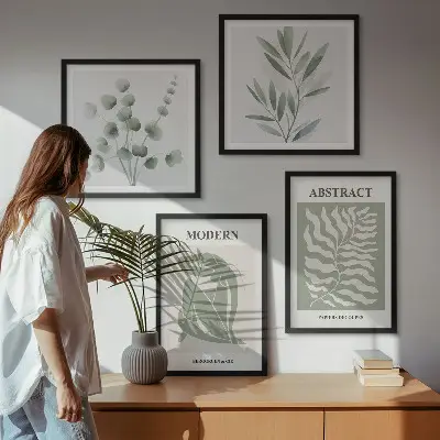 Set de 4 cuadros de plantas bohemias estilo Matisse decoración para salón