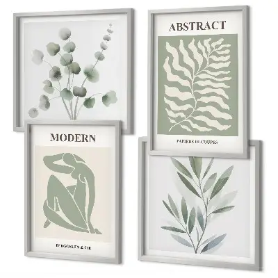 Set de 4 cuadros de plantas bohemias estilo Matisse decoración para salón