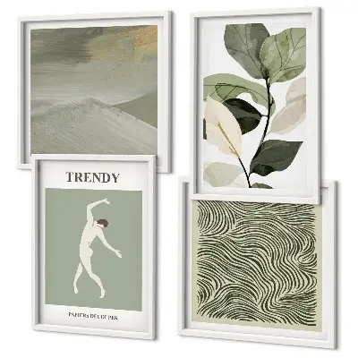 Set de cuadros modernos para salón con patrones abstractos de plantas