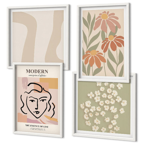 Set de 4 cuadros para salón Mujer abstracta moderna