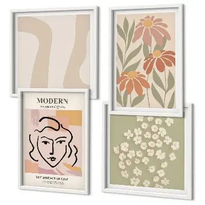 Set de 4 cuadros para salón diseño de mujer abstracta moderna