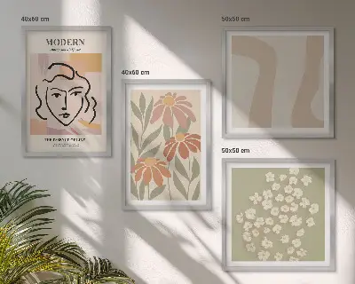 Set de 4 cuadros para salón diseño de mujer abstracta moderna