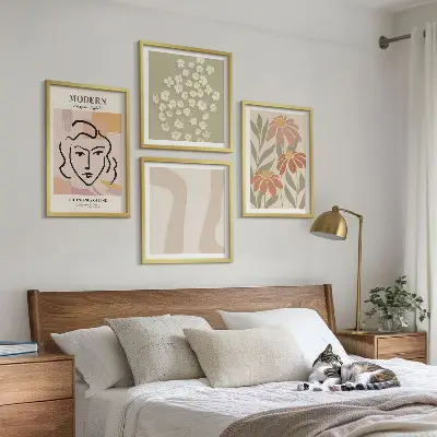 Set de 4 cuadros para salón diseño de mujer abstracta moderna