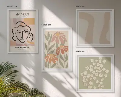 Set de 4 cuadros para salón diseño de mujer abstracta moderna