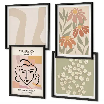 Set de 4 cuadros para salón diseño de mujer abstracta moderna