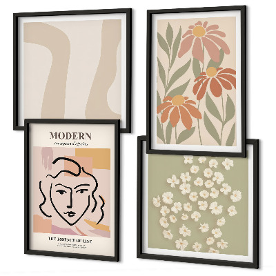 Set de 4 cuadros para salón Mujer abstracta moderna
